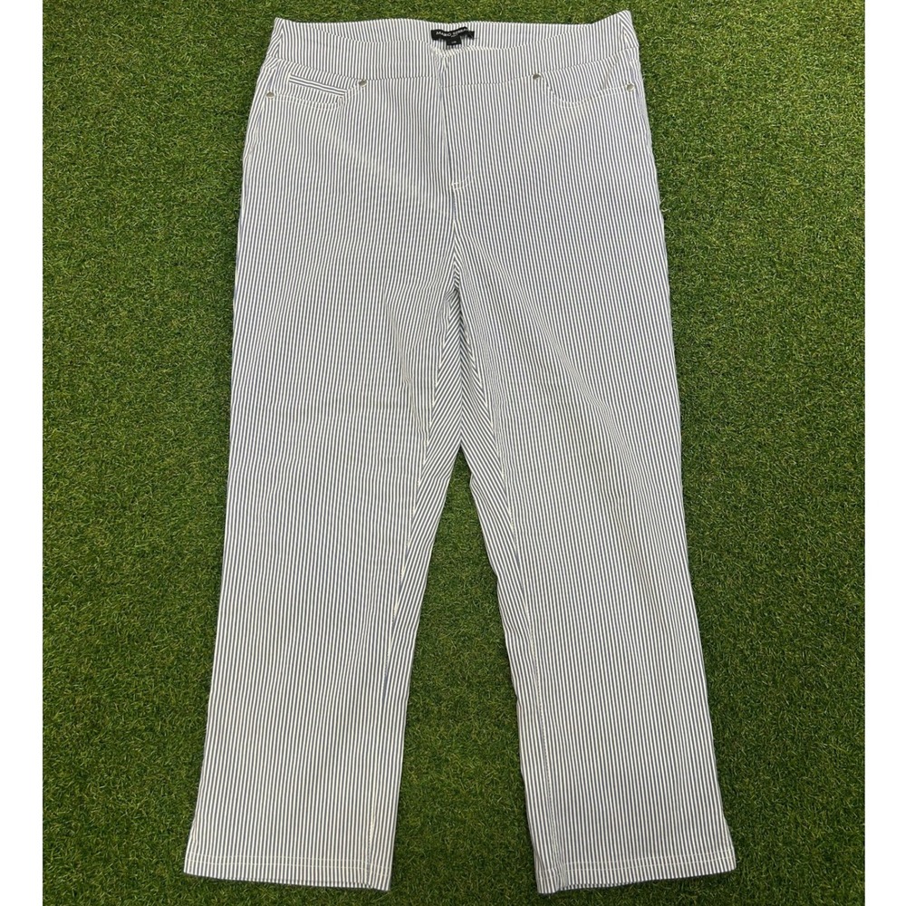 Mario Serrani Italy Womens Pinstripe Pull On Straight Leg Pants Blue White L